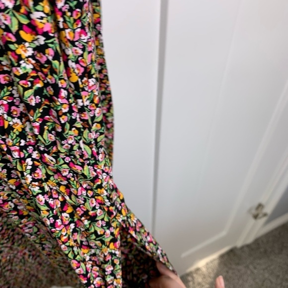 NWT J Crew Factory Size 14 Long Sleeve Tie Neck Dress Black Pink Floral - Picture 6 of 9